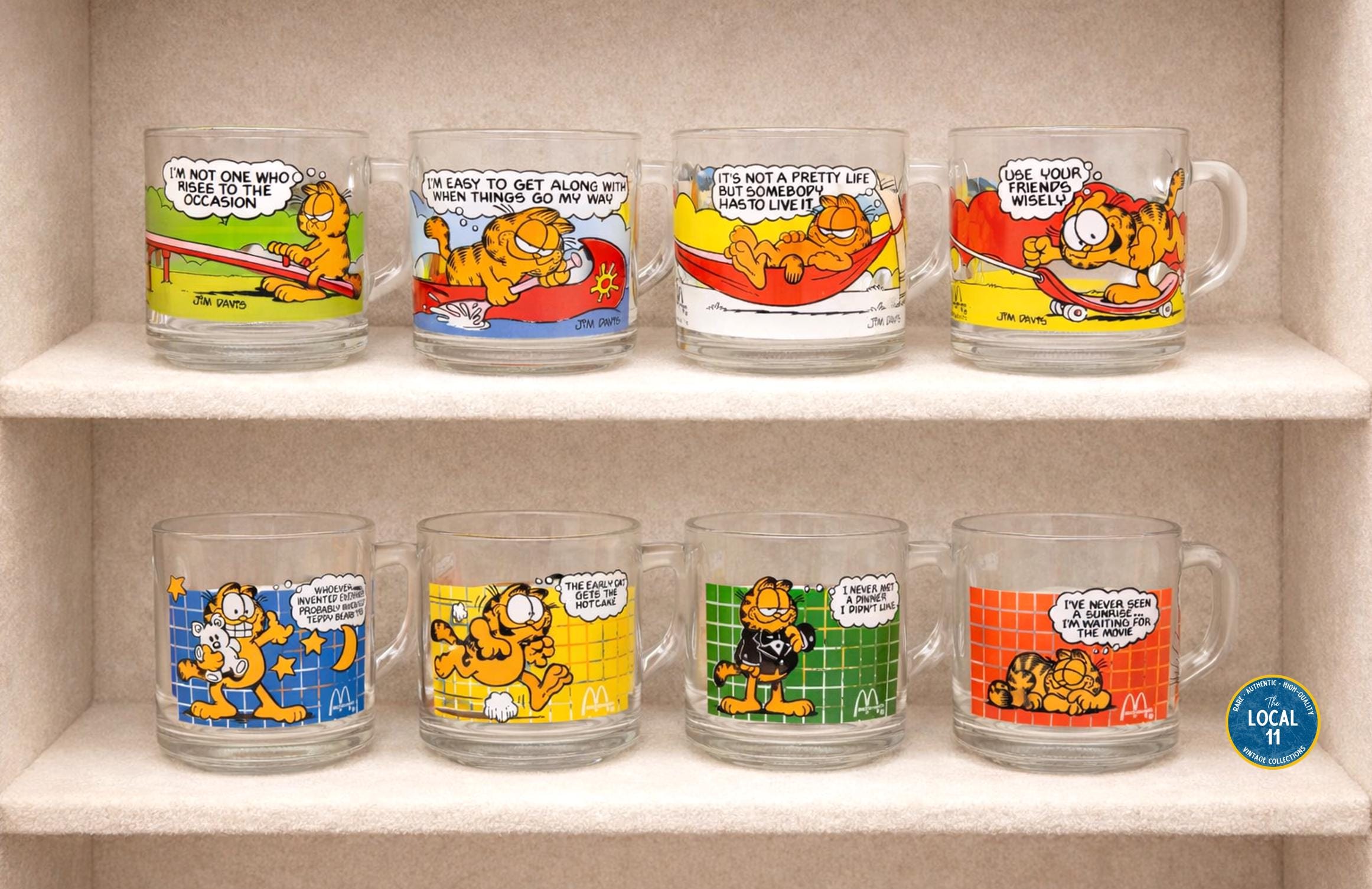 Vintage 1987 Mcdonald's Garfield Glass Mugs - Original and