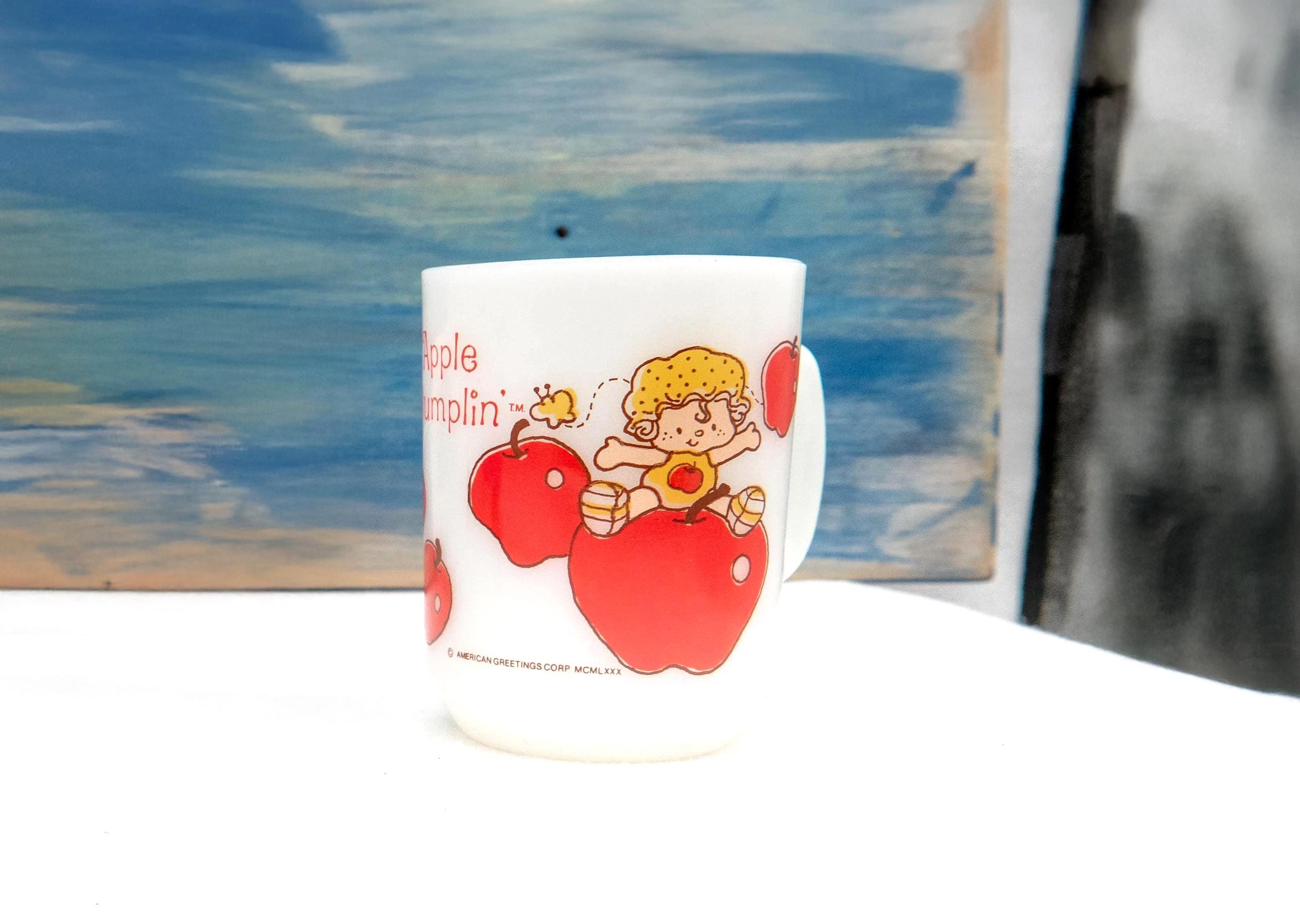 Vintage 1980 Strawberry Shortcake Mugs - Anchor Hocking Milk Glass