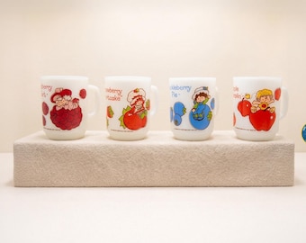 Vintage 1980 Strawberry Shortcake Mugs - Anchor Hocking Milk Glass RARE