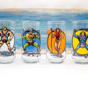 Vintage 1983 He-Man Masters of the Universe (MOTU) Glass Set by Mattel Inc., Rare, FREE SHIPPING