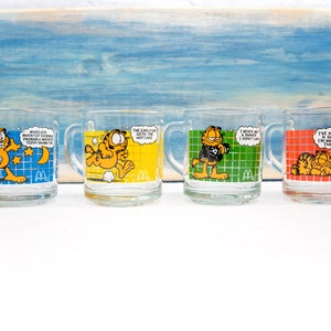 Vintage 1987 McDonald's Garfield Glass Mugs Checkered Back - HTF Special Edition FREE SHIPPING