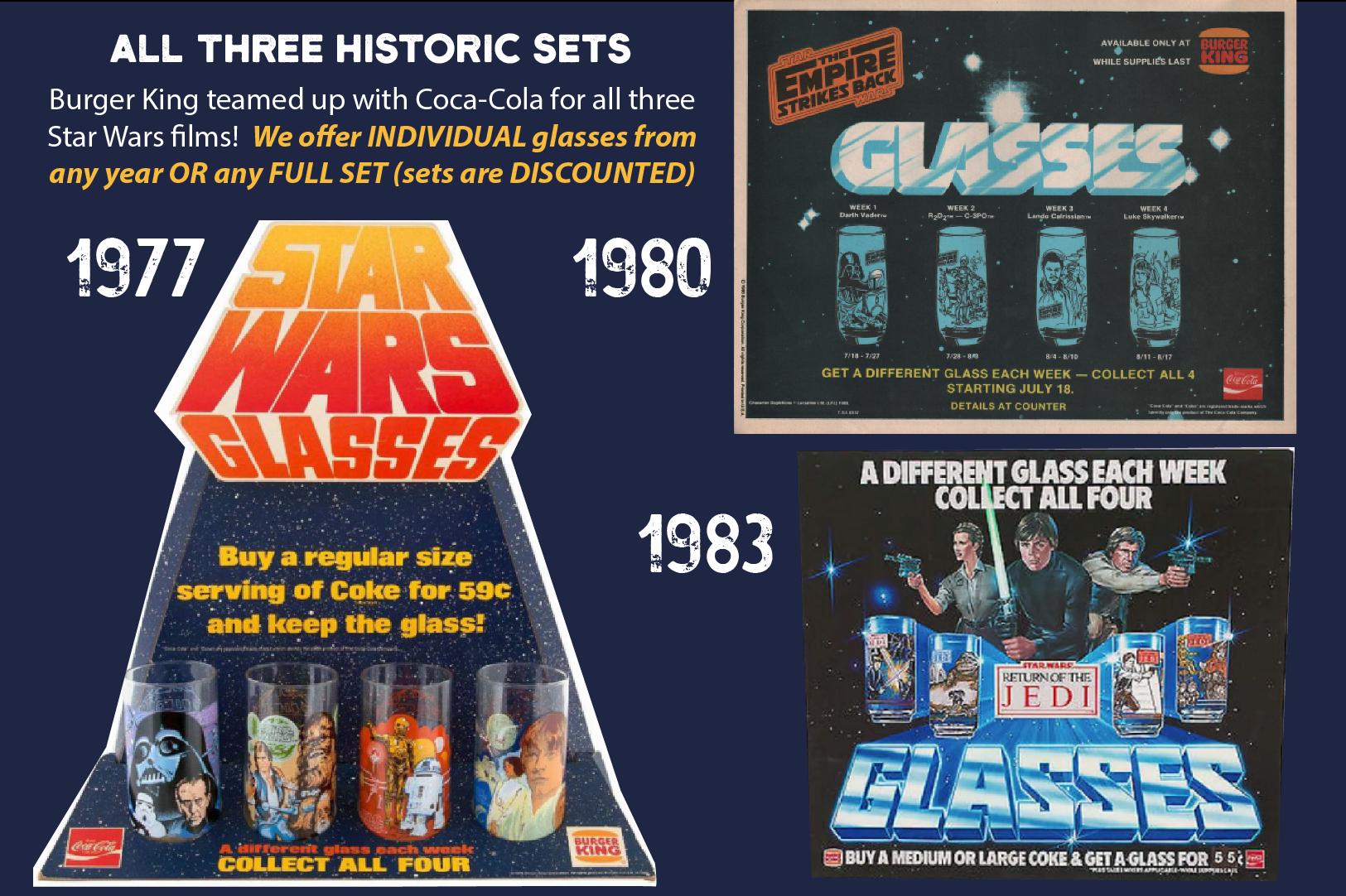Vintage Star Wars Glasses, Burger King and Coca-Cola Promotional