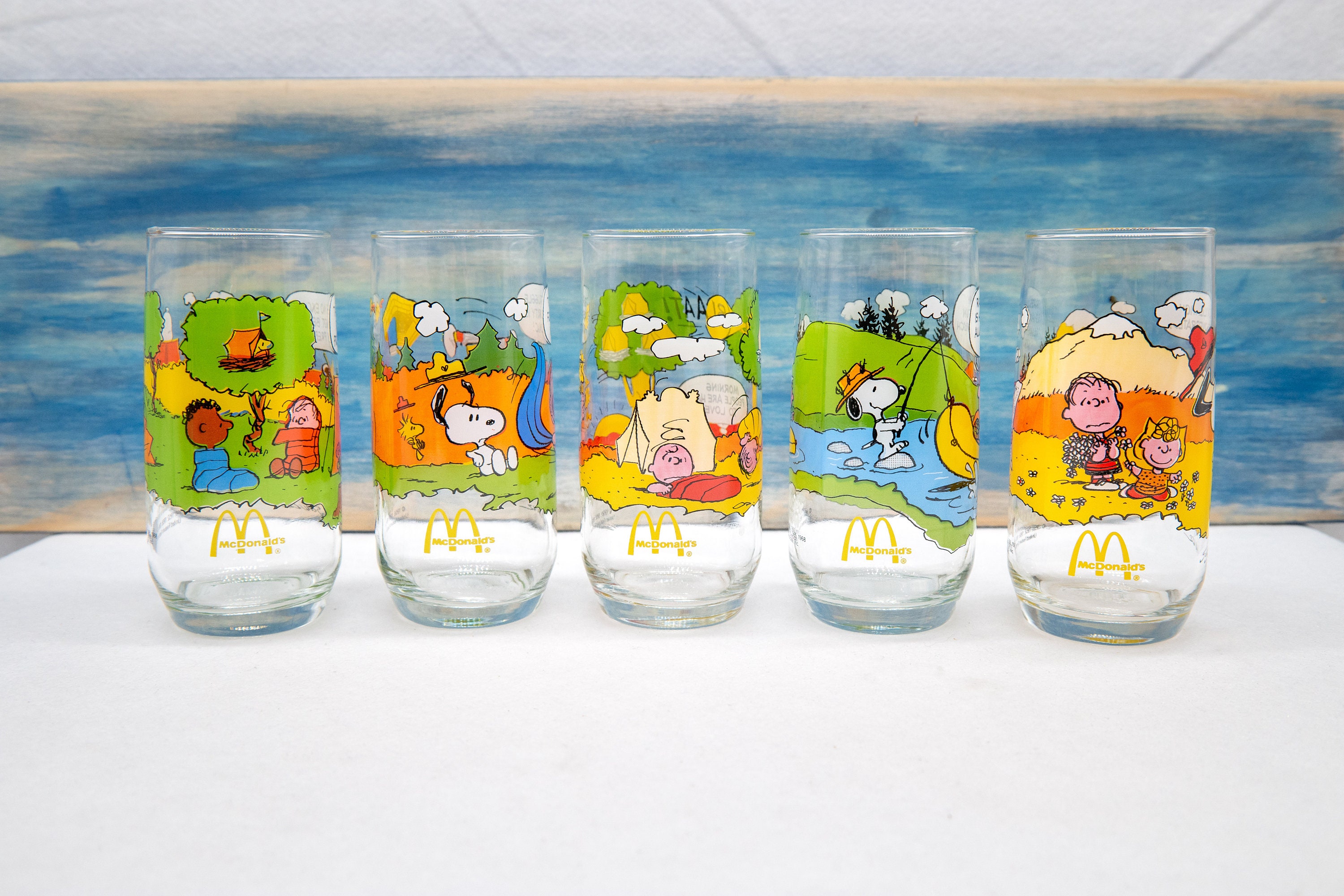 Vintage 1983 Mcdonald 2 Vintage McDonald\'s Camp Snoopy Collection Charlie Brown Drinking Glasses main image 0