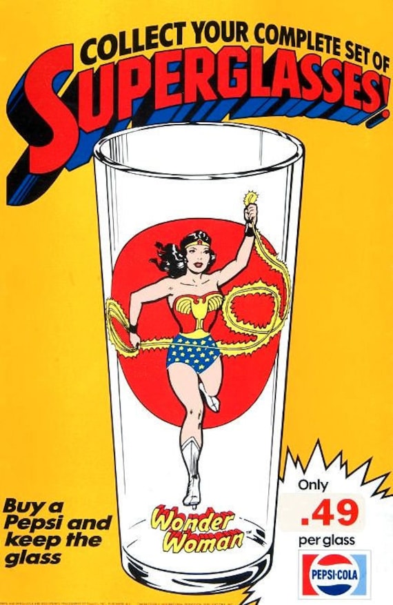 Vintage 1976 Pepsi Super Series DC Comics Superhero Drinking 