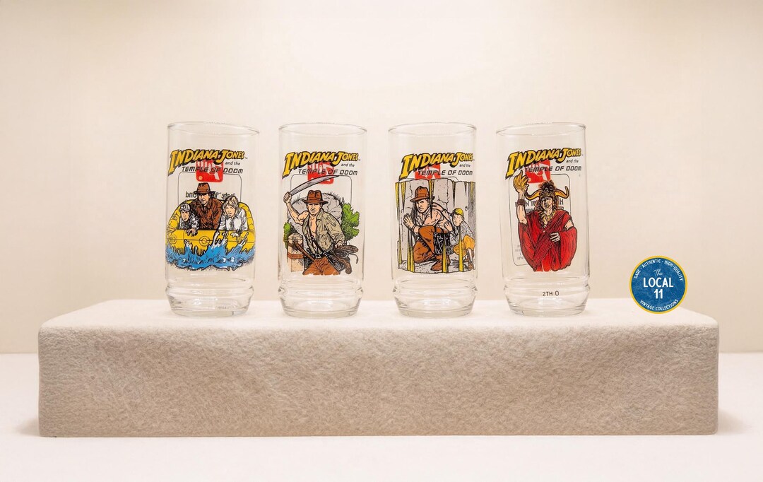 Vintage 1984 Indiana Jones & the Temple of Doom 7-UP Glasses, RARE