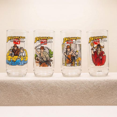 Vintage 1984 Indiana Jones & the Temple of Doom 7-UP Glasses  display picture 1