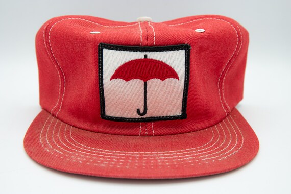 Vintage 70s Red Umbrella Farmer Trucker Hat Never