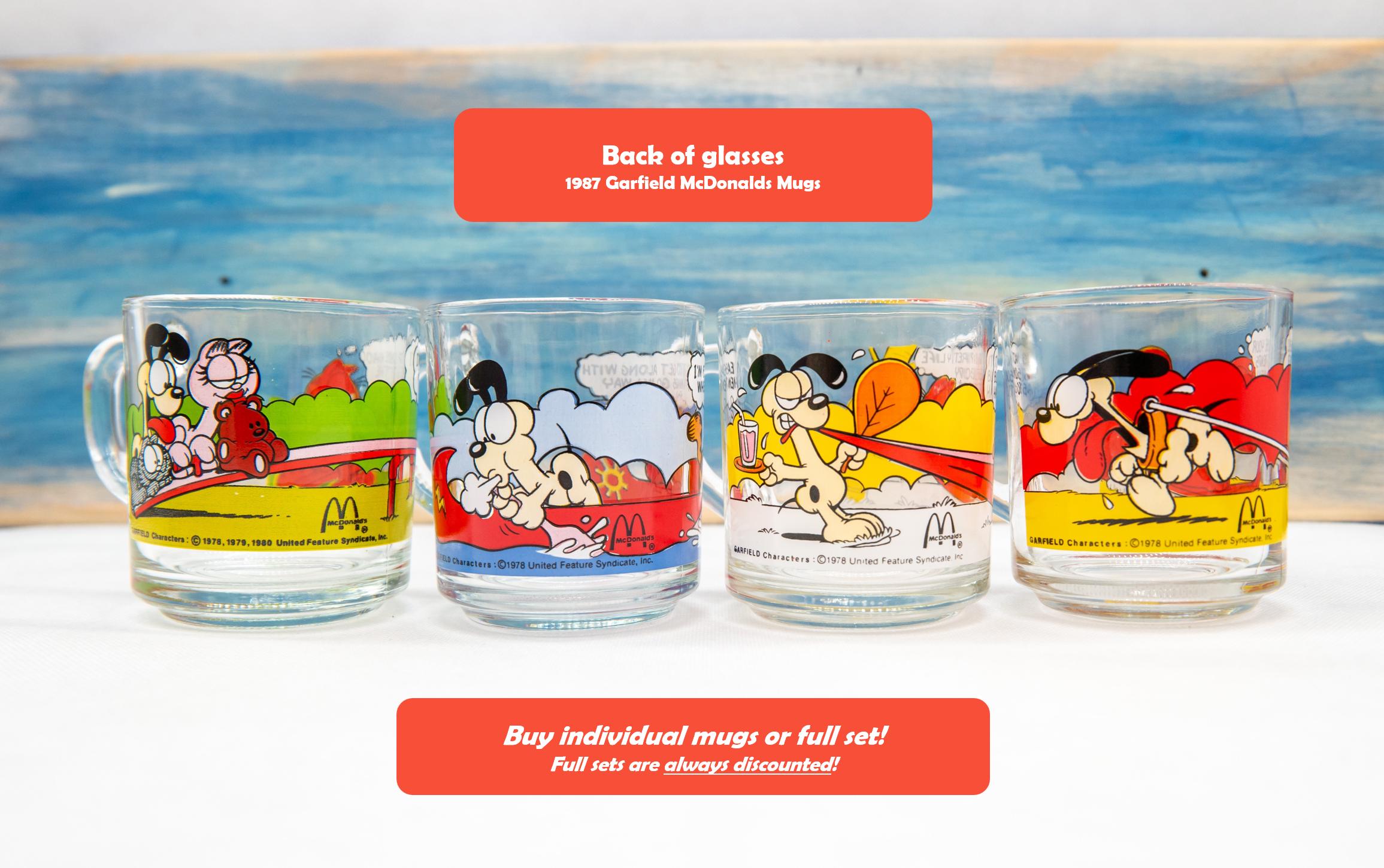Vintage 1987 Mcdonald's Garfield Glass Mugs - Original and
