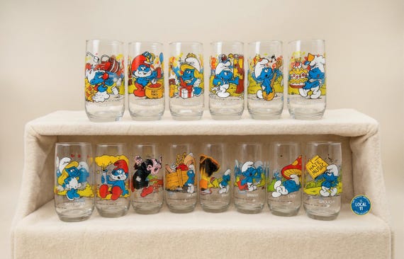 Vintage 1982 & 1983 Peyo Smurfs Glasses - Papa Smurf, Gargamel