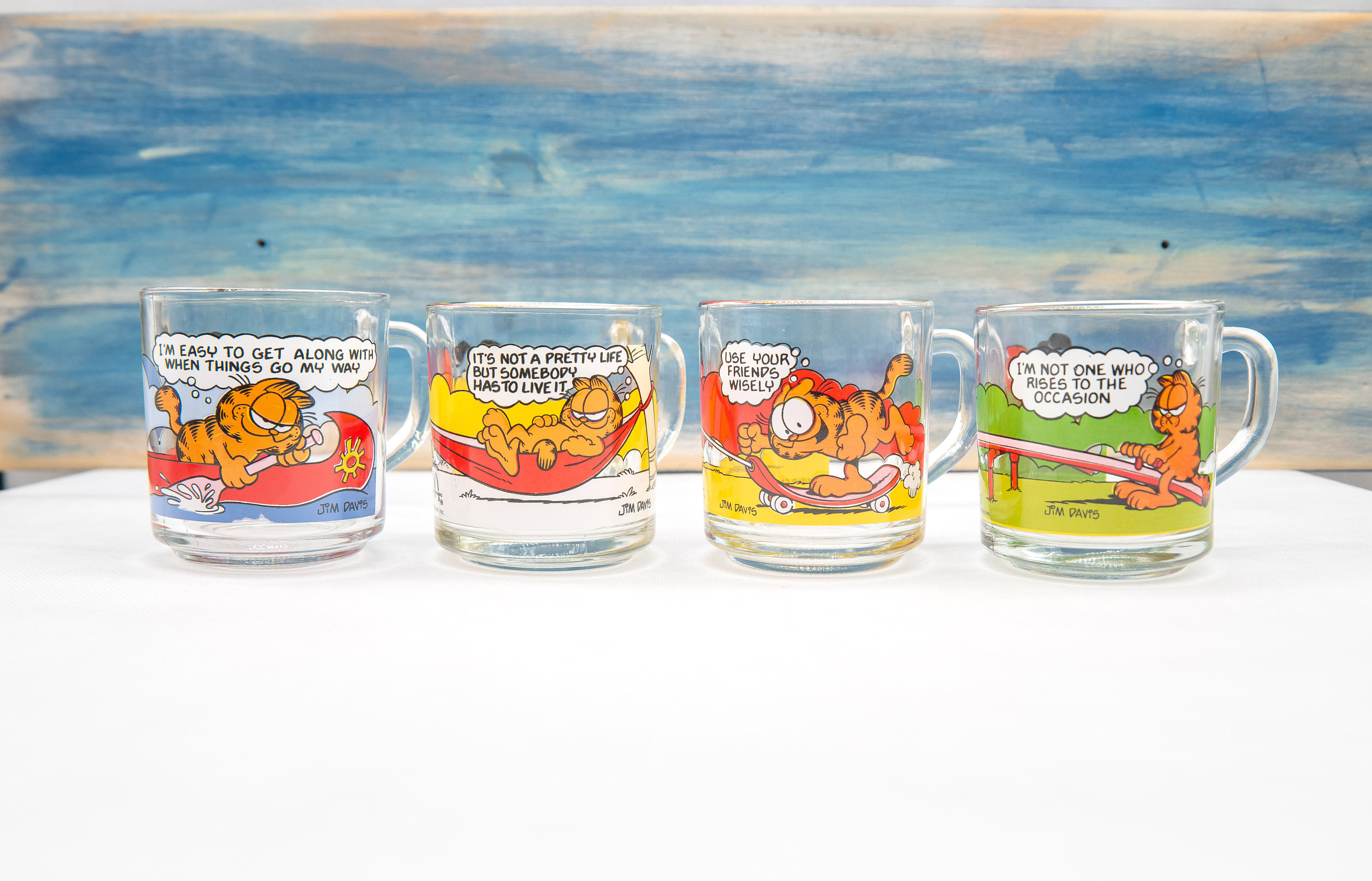 Vintage 1978 Mcdonald's Garfield Glass Mugs Jim Davis Signed