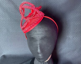 Red beaded sinamay fascinator headband