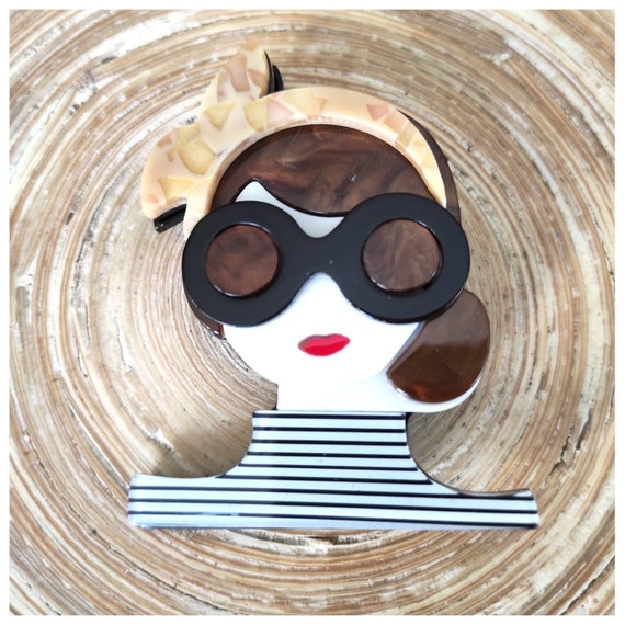 Brooch Girl With Glasses Vintage Brooches for Women Acrylic Brooch Felt Gift for Young Girl Clothing Acccesory Retro Brooch Safety Pin Etsy