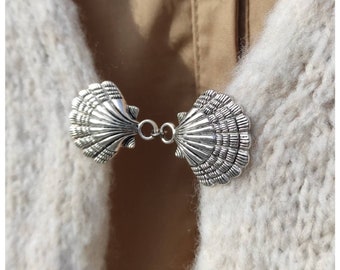 Shells clip for cardigan, silver shawl pin, cinch clip, scarf clip custom, beautiful brooch, sea lover gift, great gift for grandma, Xmas