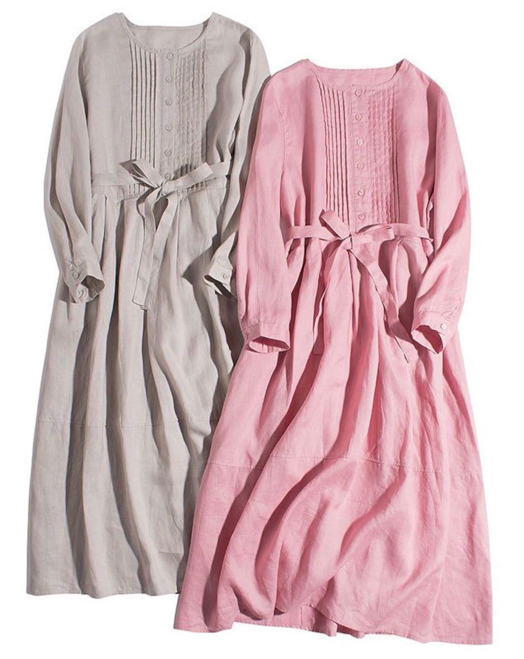 Pure Linen Long Sleeve Dress Simple Linen Dress Linen Etsy