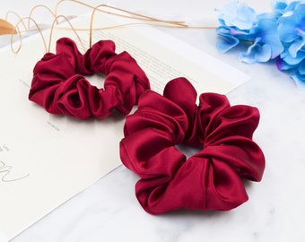 22 Momme Mulberry Silk Scrunchie, Deep Rose Red Hair Tie, Luxury Hair Elastic