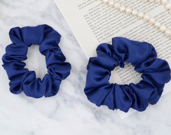 22 Momme Mulberry Silk Scrunchie, Navy Blue Hair Tie, Luxury Soft Silk Elastic