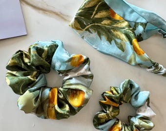 22 Momme Mulberry Silk Scrunchie, Floral Hair Tie, Handmade Hair Elastic