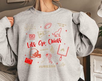 Sudadera con diseño de doodle de fútbol de Kansas City, camiseta de los Kansas City Chiefs, Let's Go Chiefs, sudadera de la NFL, sudadera de los Chiefs, camiseta del día del juego, Super Bowl
