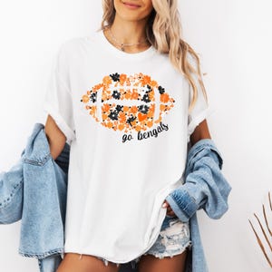 Cincinnati Football Floral Lips T-Shirt Cincinnati Bengals Shirt Lets Go Bengals Cropped Shirt NFL Shirt Bengals Game Day Shirt Super Bowl