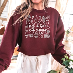 Bookish Fall in Love Fall Sweatshirt Fall Sweatshirts Bookish Sweatshirt Spooky Season Shirt Booktokers Crewneck Fall Sweater Cozy Readers