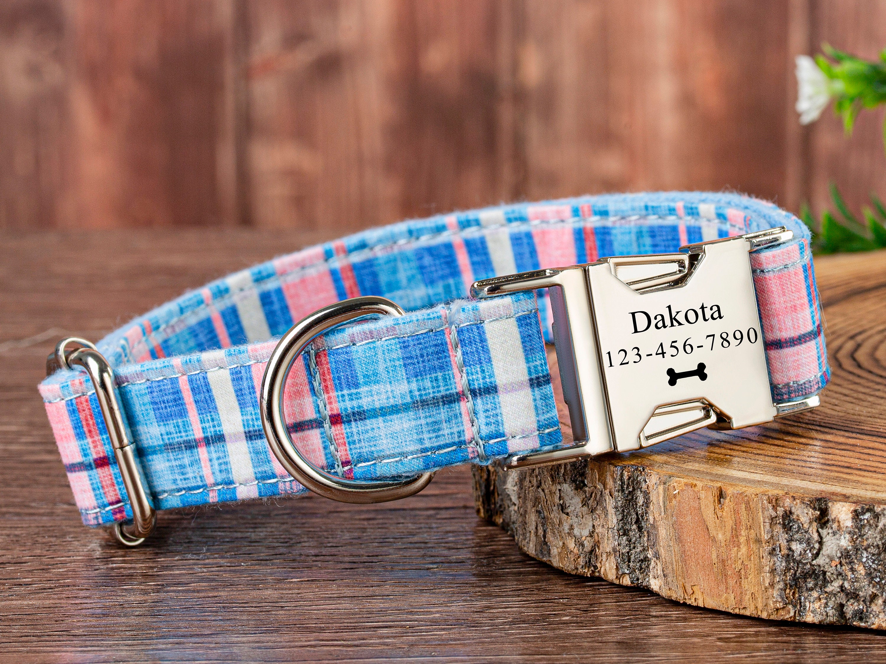 Custom Dog Collar personalized Plaid Dog Collar Black Tartan Etsy