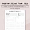 Meeting Notes Template Printable | Team Conference Agenda | Meeting ...
