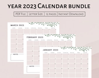 Year 2023 Monthly Calendar PRINTABLE and FILLABLE | Digital 2023 Calendar | Editable Calendar | Planner | Fillable PDF Calendar