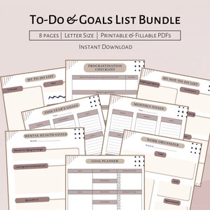 To-Do Lists & Goals Planner Bundle for Productivity and Goals, Procrastination, Mental Health, and Career | Undated