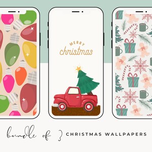 Christmas Phone Wallpaper: Red Truck, Winter Patterns (Digital Download)