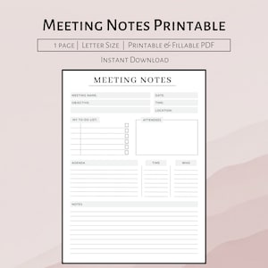 Meeting Notes Template Printable Team Conference Agenda Meeting
