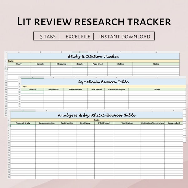 Literature Academic Review Research Paper Tracker Planner, Synthesize and Analyze Studies for Research Papers, Graduate School Student Tools