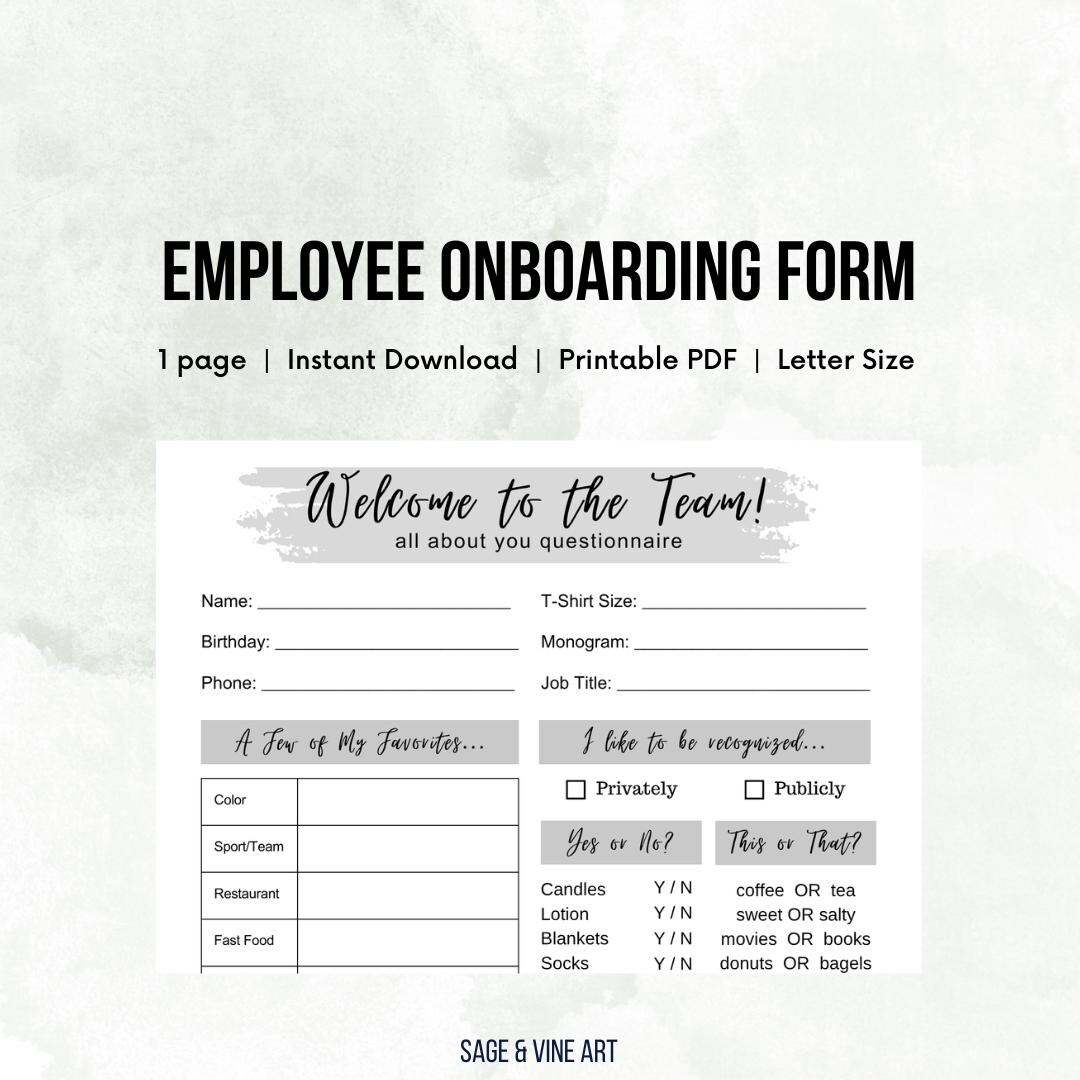 New Team Questionnaire.pdf Employee Onboarding Questionnaire Printable, New Hire Welcome Form, HR ...