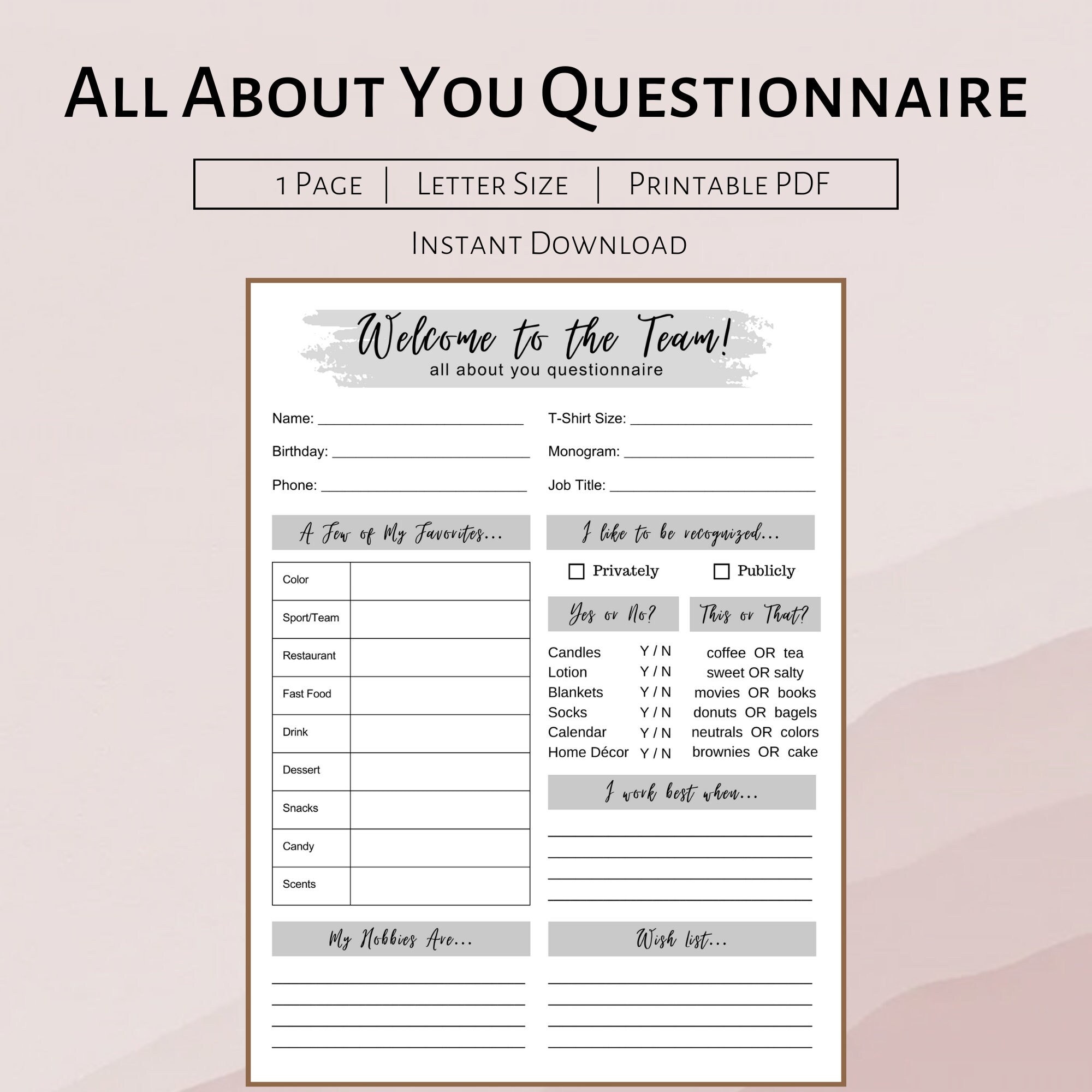 All About Me Coworker Questionnaire Employee Favorites Printable Team Gift Exchange Survey Staff Appreciation PDF - Etsy all-about-me-coworker-questionnaire-employee-favorites-printable-team-gift-exchange-survey-staff-appreciation-pdf-etsy