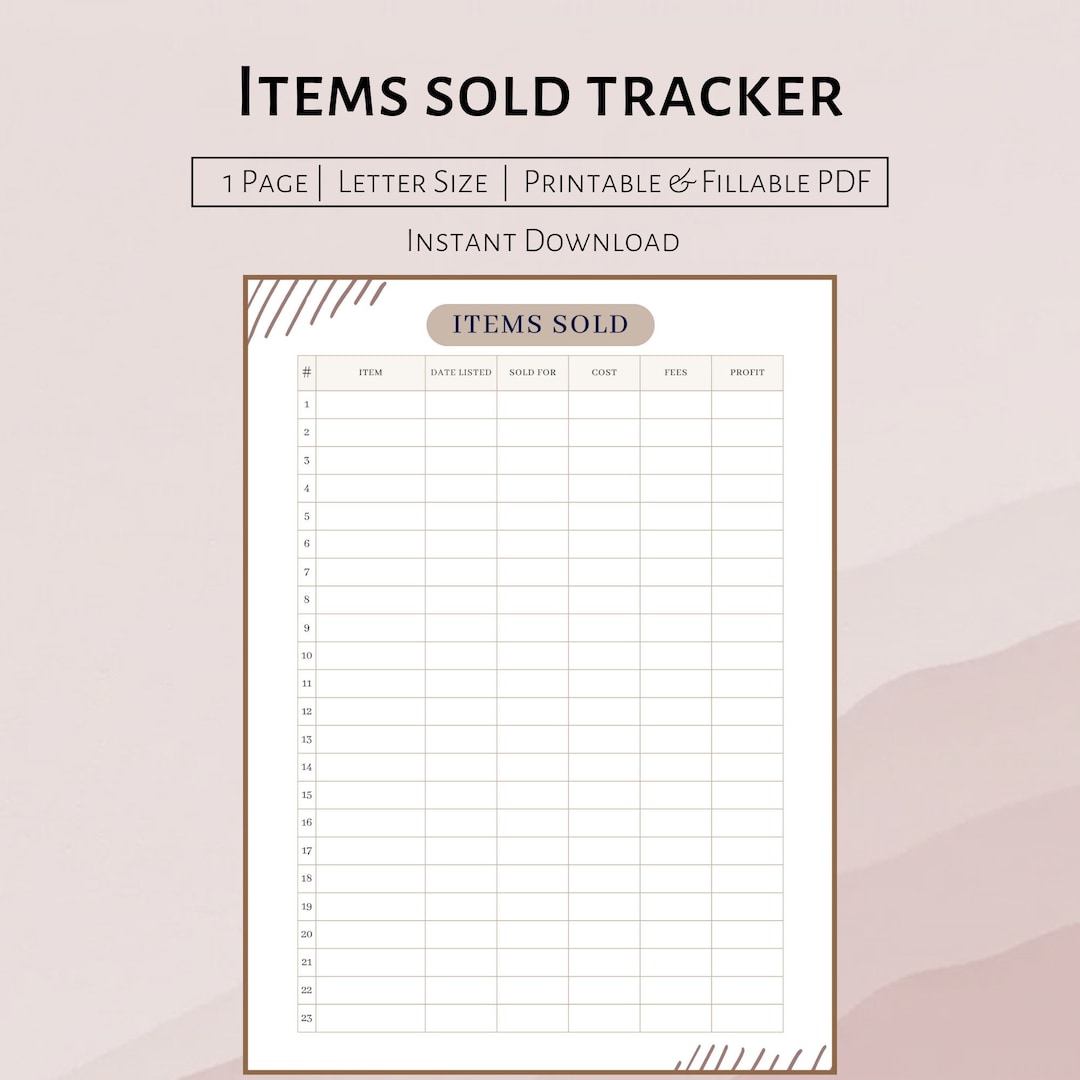 Mercari Poshmark Etsy Items Sold Tracker / Sellers Planner Printable