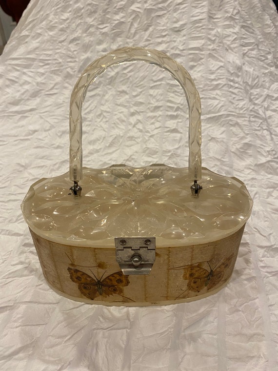 Lucite pearl butterfly hand bag