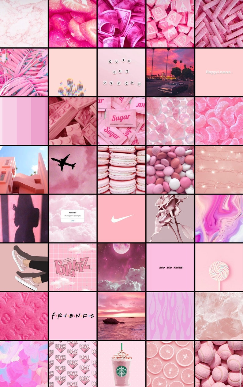 Pretty Pink Aesthetic Wall Collage Kit 60 Photos Room Aesthetic Wall