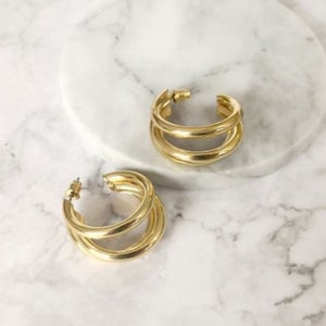 Triple gold plated 18k statement hoop earrings