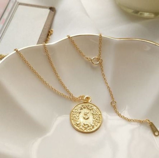 Gold plated Round Coin Double Side Portrait Charm Necklace