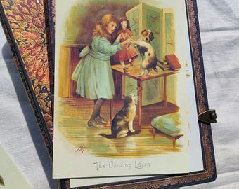 Cartão postal vintage com reprodução de gato e cachorro, gatinho antigo, papel de correio