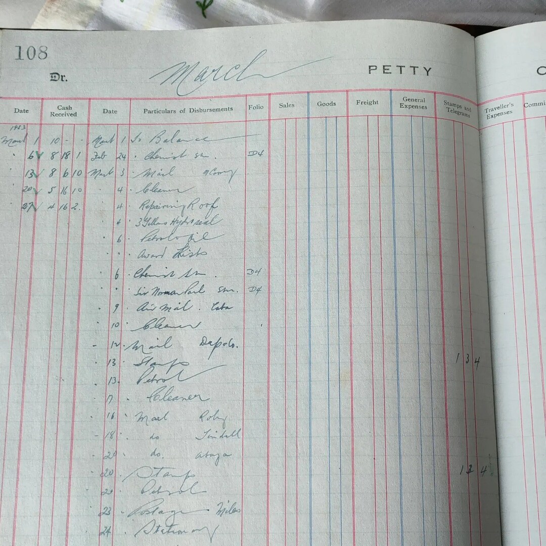 Large Vintage Antique Ledger Paper From the 40s and 50s With