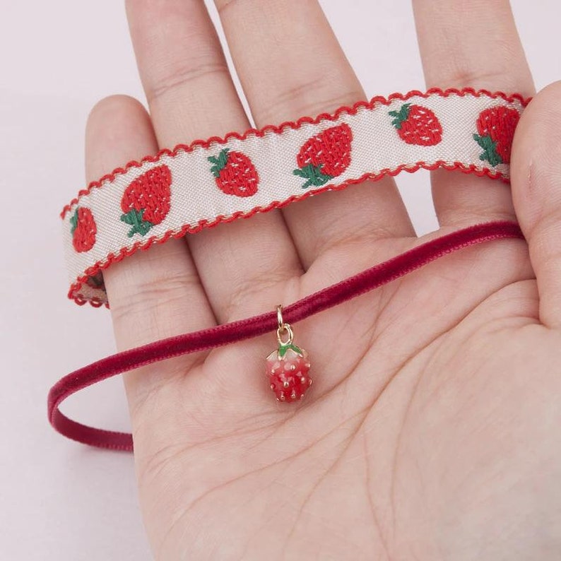 Cute Strawberry Choker Pink Red Pendant Choker  Collar Cute image 1