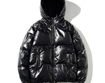 black shiny puffa coat