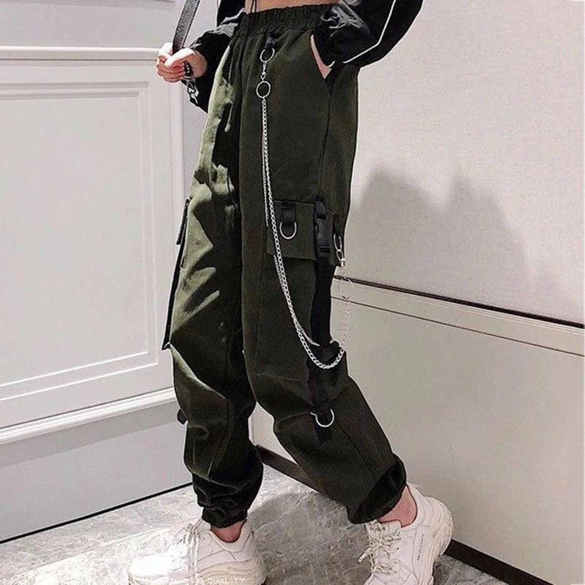 Cargo Gothic Pants with Chain Streetwear Black baggy Cargo | Etsy