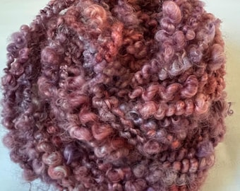 Handspun Lockspun, Spiralized-Multi colored Art Yarn plied with Thread- Mohair locks-Solar Dyed