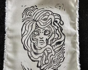 Medusa block print, art print, ink print, hand carved print, original illustration, home decor, gift, greek myth, snakes, hand crafted