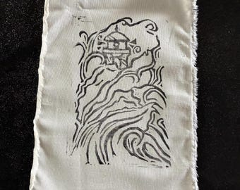 Lighthouse block print, art print, ink print, hand carved print, original illustration, home decor, gift, hand crafted, ocean theme, fabric