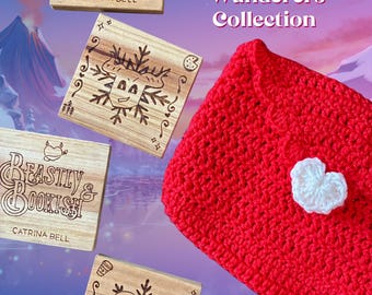 Winter Bliss - Hand woodburned coaster set & Heart envelope crochet bag