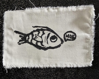 Funny fish block print, art print, ink print, fish print, original illustration, home decor, gift, hand crafted, ocean theme, fabric print