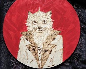 Wood-burned design, home decor, wood burn art, cat art, handmade, one of a kind, whimsical art, art, wood art, unique