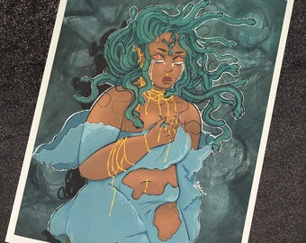 Medusa illustration, hand drawn, art, digital art, art print, illustration, wall decor, greek myth